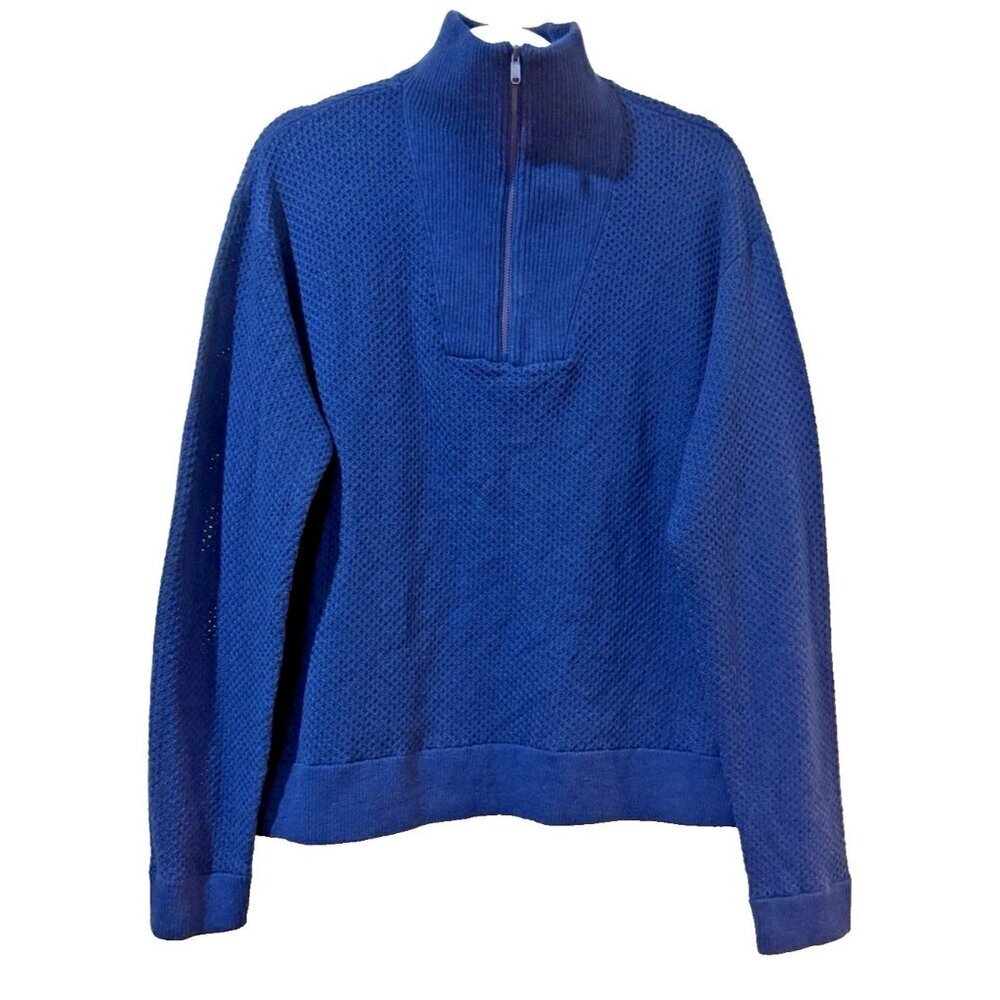 Title Nine Woolicious Waffle 1/4 Zip Sweater Women's XL Blue Merino Wool Blend